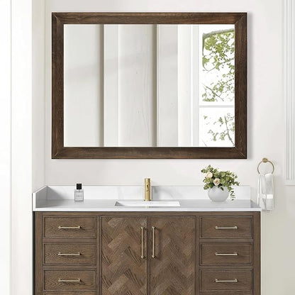 Rustic Wood Wall Mirror for Bathroom,Rectangle 30 x 40 inch Vanity Mirrors | Hanging Mirror with Wooden Frame for Living Room,Bedroom,Entryway (30x40 inch, Vintage Light Brown)