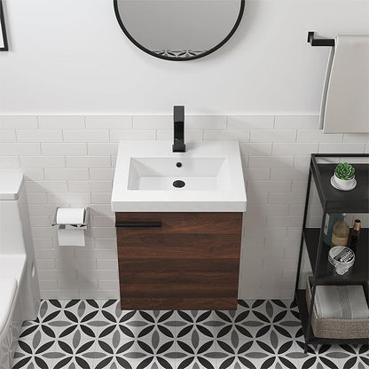 18" Small Bathroom Vanity with Sink, 18 Inch Floating Bathroom Vanity for Small Space, Wall Mounted Cabinet Set