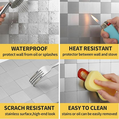 Yipscazo 10 Sheet Peel and Stick Backsplash Mosaic Tiles Stainless Steel Metal Look Kitchen Backsplash Stick on Tiles for Stove, Bathroom, Laundry in Silver (11.8'' x 11.8'')