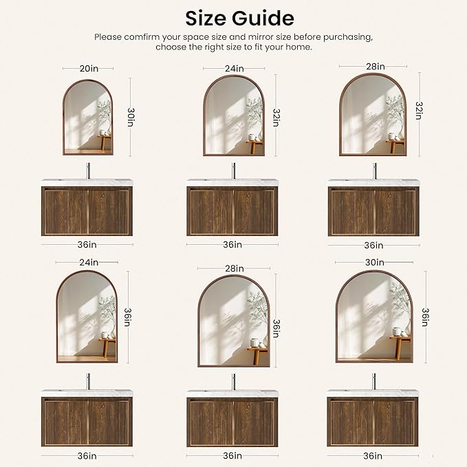 24"x32" Arch Wall Mirror for Wall, Wall Mounted Vanity Mirror for Bedroom, Wood Grain Finish Frame Mirror with Tempered Glass, Vintage Decorative for Bathroom, Entryway, Living Room, Walnut