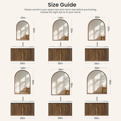 24"x32" Arch Wall Mirror for Wall, Wall Mounted Vanity Mirror for Bedroom, Wood Grain Finish Frame Mirror with Tempered Glass, Vintage Decorative for Bathroom, Entryway, Living Room, Walnut