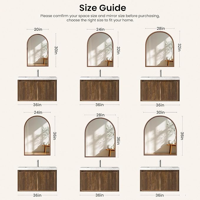 28"x32" Arch Wall Mirror for Wall, Wall Mounted Vanity Mirror for Bedroom, Wood Grain Finish Frame Mirror with Tempered Glass, Vintage Decorative for Bathroom, Entryway, Living Room, Walnut