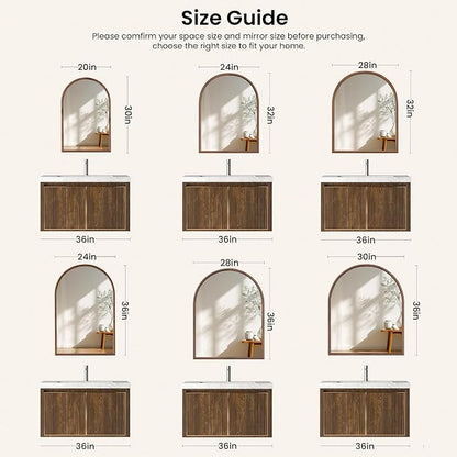 28"x32" Arch Wall Mirror for Wall, Wall Mounted Vanity Mirror for Bedroom, Wood Grain Finish Frame Mirror with Tempered Glass, Vintage Decorative for Bathroom, Entryway, Living Room, Walnut