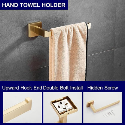 Bathroom Hardware Set 24-Inch Towel Bar,2pcs Towel Hook,Toilet Paper Holder,Hand Towel Holder Stainless Steel Brushed Gold Bathroom Accessories GTS3190BG | SUS304 Stainless Steel,finished by Brushed Gold