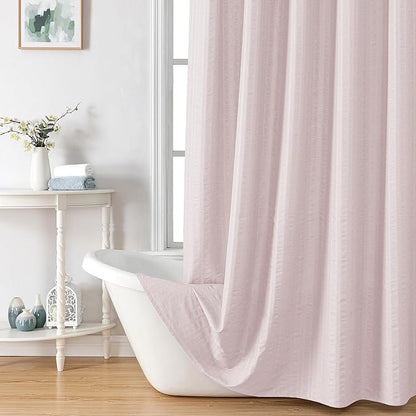 Aiyufeng Moga Extra Long Pink Shower Curtain 96 Inch Long, Embossed Texture Fabric Bathroom Shower Curtain, Large Hotel Bath Curtain with 12 Holes, 72Wx96H, Pink