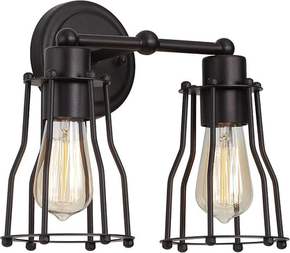 JONATHAN Y 12.5" Oil Rubbed Bronze Modern Industrial Metal Vanity Light, Bathroom Sconce for Mirror, Reversible 2-Light Wall Lamp with Metal Cage Shade for Hallway, LED Bulb Included (JYL7420A)