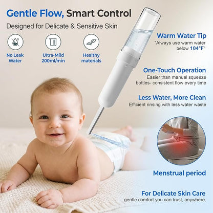 Electric Portable Bidet, Rechargeable Travel Bidet | 3 Pressure Modes, 260 Uses/Charge, Waterproof, Personal Hygiene Cleaning at Home Office and Camping