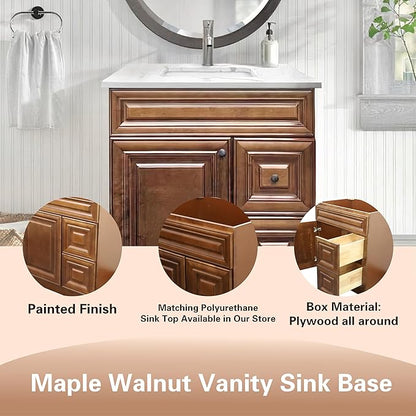 30" Shaker Bathroom Vanity Sink Base with Drawers (Ready-to-Assemble) (Maple Walnut Vanity Base)