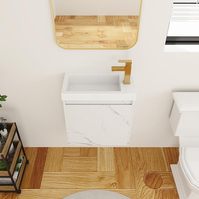20 Inch Bathroom Vanity with Sink Combo for Small Space, Wall-Mounted Bathroom Vanity with Soft Close Door,Modern Floating Bathroom Vanity with Top Basin & Storage Cabinet,White