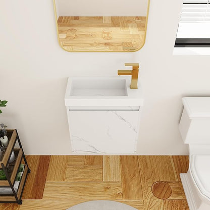 20 Inch Bathroom Vanity with Sink Combo for Small Space, Wall-Mounted Bathroom Vanity with Soft Close Door,Modern Floating Bathroom Vanity with Top Basin & Storage Cabinet,White