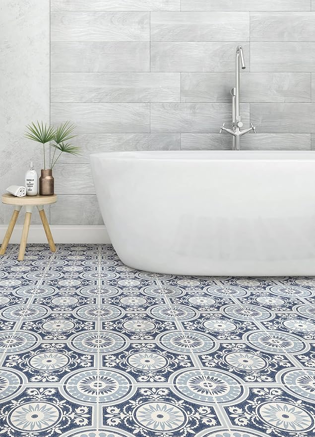 FloorPops 12-in by 12-in Blue Ezra Vinyl Peel & Stick Floor Tiles (10 Tiles), (10 sq.ft./Carton)