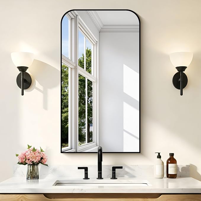 COFENY Bathroom Mirror, 20x40 inch Black Rectangle Wall Mounted Mirror with Thin Frame, Bathroom Vanity Mirrors for Over Sink, Entryway, Living Room, Bedroom