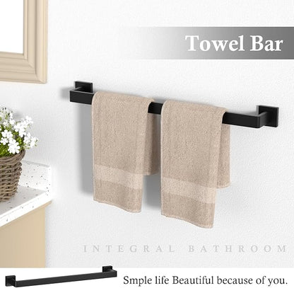 5-Pieces Matte Black Bathroom Accessories Set 23.6 Inch Towel Bar Set. | SUS 304 Stainless Steel Bathroom Hardware Set Towel Racks for Bathroom, Robe Towel Hooks, Toilet Paper Holder Wall Mounted.