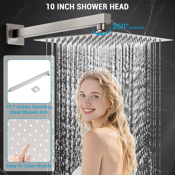 Shower Faucet Set With Shower Head And Handheld,Brush Nickel Shower System | Wall Mounted,2-Function SUS304 Rain Head and Handle System，Shower Valve Body