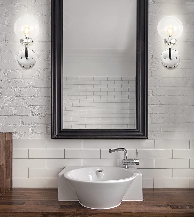 JONATHAN Y 6" Chrome/Black 1-Light LED Wall Sconce Vanity Lighting, Clear Glass Globe Shade Modern Contemporary Sconce for Bathroom Mirror, Hallway, UL Listed (JYL9056A)