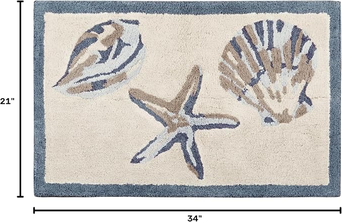 Madison Park Bayside Tufted Bath Rug Cotton Non-Slip, 21 x 34, Blue