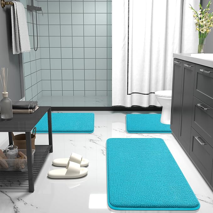 OLANLY Thick Memory Foam Bathroom Rugs 30x20, Absorbent Bath Mat, Aqua Sky | Soft Quick Dry Bath Rugs, Non-Slip, Machine Washable Carpet for Bathroom Floor, Tub and Shower, Home Decor Accessories