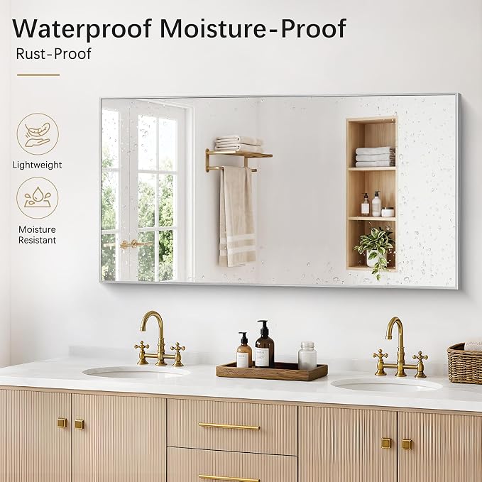 DESBING 30" x 55" Bathroom Mirror, Silver Metal Frame Wall Mirror | HD Image,Shatterproof Decorative Rectangular Vanity Mirror for Bedroom Bathroom Living Room Entryway Horizontal or Vertical