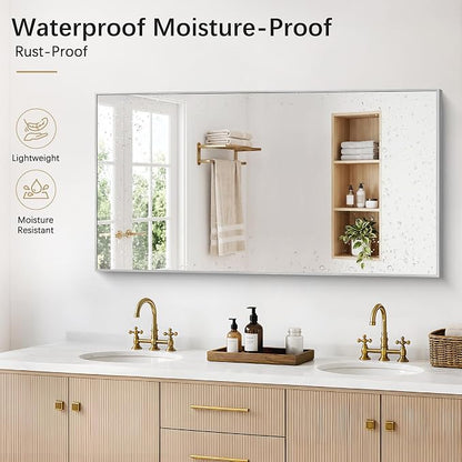 DESBING 30" x 55" Bathroom Mirror, Silver Metal Frame Wall Mirror | HD Image,Shatterproof Decorative Rectangular Vanity Mirror for Bedroom Bathroom Living Room Entryway Horizontal or Vertical