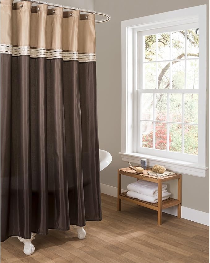 Lush Decor Terra Shower Curtain Single 72" W x 72" L Beige & Brown - Fabric Shower Curtains for Bathroom - Neutral Bathroom Curtain - Modern Glam Décor