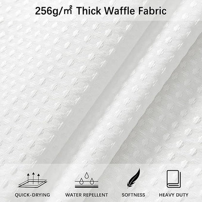 White Shower Curtain for Bathroom 90 Inches Long, Waffle Textured Heavy Duty Extra Long Waterproof 256GSM Weighted Beige Shower Curtains with 12 Metal Hooks, 72Wx90H