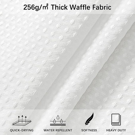 White Shower Curtain for Bathroom 84 Inches Long, Waffle Textured Heavy Duty Extra Long Waterproof 256GSM Weighted Beige Shower Curtains with 12 Metal Hooks, 72Wx84H