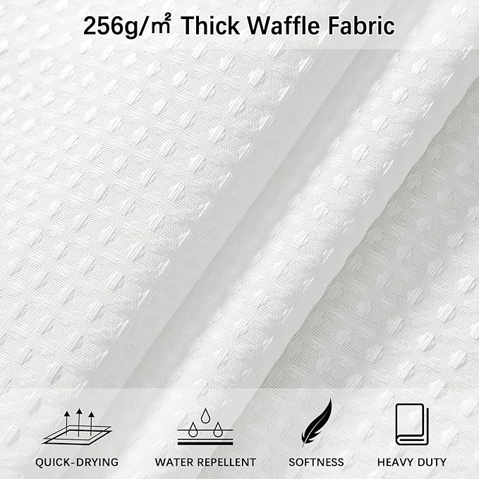 Long White Shower Curtain Waterproof Large Heavy Duty Fabric for Bathroom, Machine Washable Tall 256GSM Modern Shower Curtains for Spa Hotel with 12 Metal Hooks, 72Wx80H