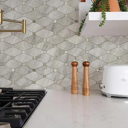 STICKGOO 10 Sheets Peel and Stick Backsplash, Beige | Stick on Mosaic Tiles, Matte PVC Mixed Metal Gold, Self Adhesive Tiles for Kitchen, Fireplace, RV