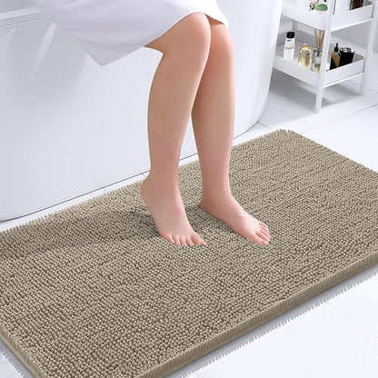 OLANLY Bathroom Runner Rugs 44x24, Soft Absorbent Chenille Bath Rugs, Rubber Backing Quick Dry, Machine Washable Long Bath Mats for Bathroom Floor, Tub and Shower, Home Decor Accessories, Warm Taupe | Warm Taupe, Quick-Drying Rubber Backing, Washable L...