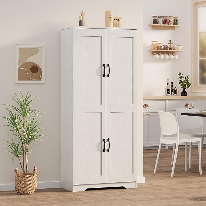 Garvee Kitchen Pantry Cabinet, Freestanding White Pantry Storage Cabinet, 60 in Cupboard, Tall Bathroom Storage Cabinet with 2 Doors and Adjustable Shelves, for Dining Room, Living Room, White | Kitchen Storage Cabinet with 2 Doors & Adjustable Shelves...