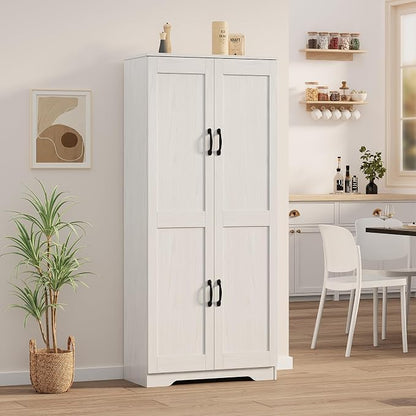 Garvee Kitchen Pantry Cabinet, Freestanding White Pantry Storage Cabinet, 60 in Cupboard, Tall Bathroom Storage Cabinet with 2 Doors and Adjustable Shelves, for Dining Room, Living Room, White | Kitchen Storage Cabinet with 2 Doors & Adjustable Shelves...