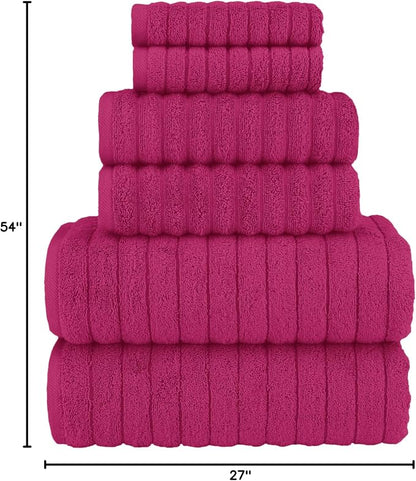 Elegant Comfort 100% Turkish Cotton Corduroy Ribbed Luxury Bath Towels 6-Piece Set, Premium Feel - Quick Dry, Highly Absorbent, Contains 2 Bath Towels, 2 Hand Towels, and 2 Washcloths, Hot Pink