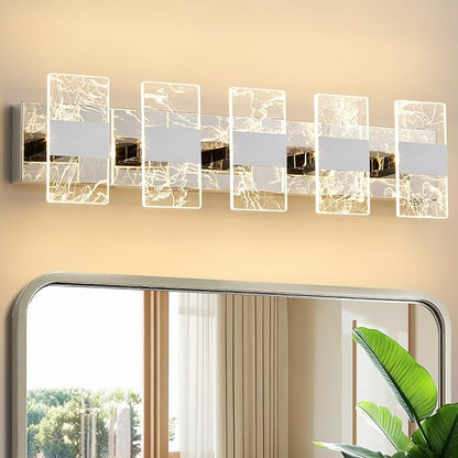 Modern LED Bathroom Light Fixtures Dimmable 5-Light Chrome Vanity Light, 5CCT Adjustable Lighting Fixture Vanity Lights Over Mirror, Smoked Acrylic LED Vanity Lights for Bathroom