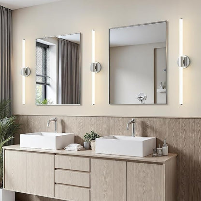 LED Bathroom Vanity Lights Chrome Wall Sconce Modern 30" | 360° Bright Bathroom Light Fixture, Dimmable Vanity Light, Hardwired Wall Light 4000K for Mirror