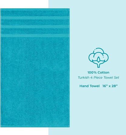 American Soft Linen Luxury Hand Towels for Bathroom, 600 GSM Heawy Weight 16x28 Size 100% Cotton Turkish 4 Piece Hand Face Towel Set, Aqua Blue Hand Towels
