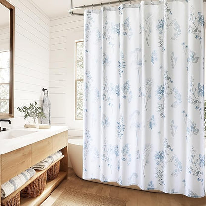 Light Blue Grey Small Stall Shower Curtain,Waterproof Fabirc Dusty Blue and White Grand Millenial Shower Curtains for Bathroom with Hooks 36x72
