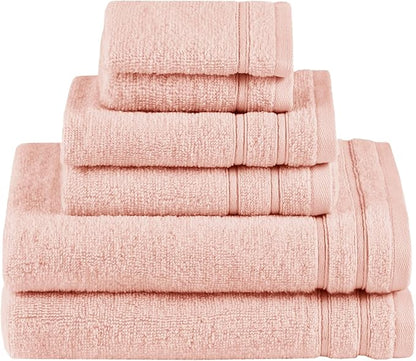 Comfort Spaces Luxury Bath Towel Set - 6 Piece - 2 Bath, 2 Hand, 2 Washcloth - Pink - Cotton - Quick Dry - Soft - Lightweight - Blush