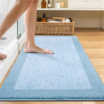 48x24 Long Bathroom Rugs Washable Non Slip, Light Blue Bath Mat for Bathroom Floor Tub, Soft Absorbent Quick Dry Mats for Shower, Bathtub,Home Decor