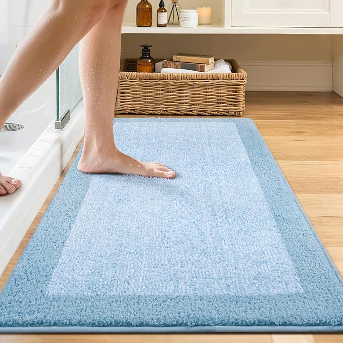 44x24 Large Bathroom Rugs Washable Non Slip, Light Blue Bath Mat for Bathroom Floor Tub, Soft Absorbent Quick Dry Mats for Shower, Bathtub,Home Decor