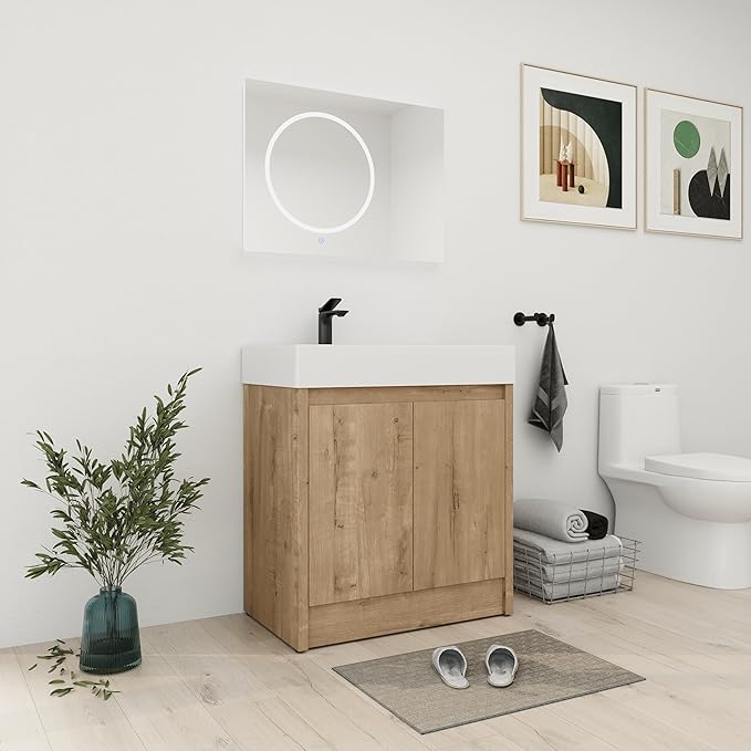 30 Inch Bathroom Vanity with Sink, Modern Bathroom Vanity Set, Brown Vanity, Soft-Closing Door and Thick Edge Resin Basin - 30" (IMO, 30inch-Left)
