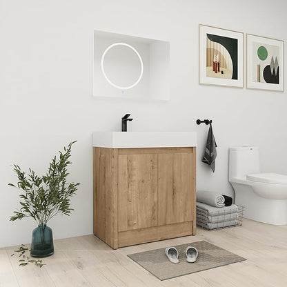 30 Inch Bathroom Vanity with Sink, Modern Bathroom Vanity Set, Brown Vanity, Soft-Closing Door and Thick Edge Resin Basin - 30" (IMO, 30inch-Left)