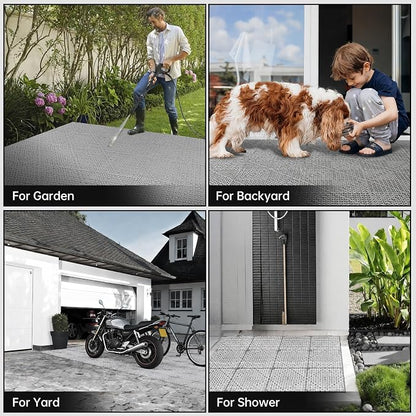 RITOLLO Modular Interlocking Cushion Drainage Floor Tiles, 9-Pack 11.8"x11.8" PVC Raised Non-Slip Interlocking Mats with Drain Holes for Deck, Pool, Garage, Shower, Patio, Bathroom, Sauna, Yard -Gray