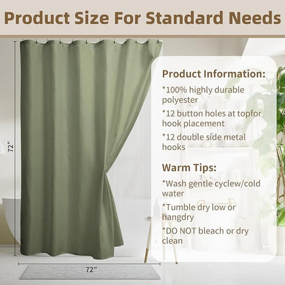 Siiluminisoy Shower Curtain and Liner Set, Waffle Shower Curtain Set with 12 Stainless Steel Hooks, Waterproof Luxury Fabric Shower Curtains for Bathroom and Hotel, Sage Green, 72" W x 72" H