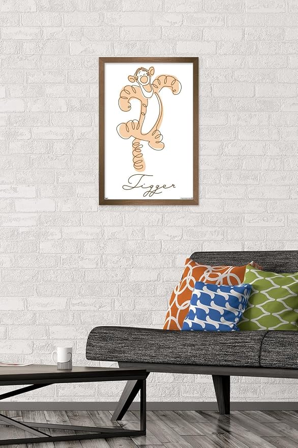 Trends International Disney Simple Moments Line Art - Tigger Wall Poster, 22.4L x 14.7W, Bronze Framed Version