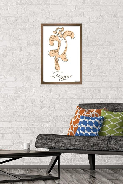 Trends International Disney Simple Moments Line Art - Tigger Wall Poster, 22.4L x 14.7W, Bronze Framed Version