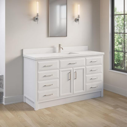 Capri III 60" Single Sink Bathroom Vanity With Stealth Organizer, Solid Wood Bathroom Cabinet with Engineered Stone Countertop & Backspalsh, Soft Closing Door & Drawer, Pre-Assembled, White