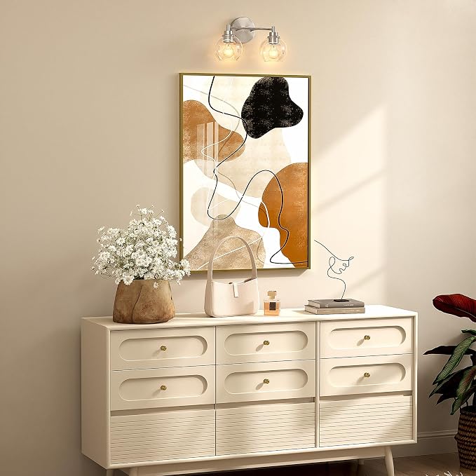 VONLUCE 2 Light Bathroom Vanity Light Fixtures, Brushed Nickel Finish | Globe Glass Shades, E26 Sockets, Easy to install, ETL Certificated, Vanity Lights for Bedroom Hallway Living Room