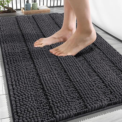 OLANLY Thick Bathroom Rugs 34x21, Chenille Striped Bath Rugs, Dark Grey | Rubber Backing, Machine Wash, Extra Soft Absorbent Bath Mats for Bathroom Floor, Tub and Shower, Home Decor Accessories