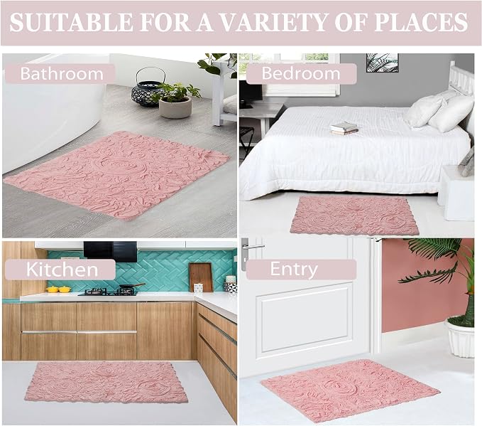 Home Weavers Bell Flower Collection 100% Cotton Tufted Bath Rugs, Extra Soft and Absorbent Bath Rugs, Non-Slip Bath Mats, Machine Washable, Bath Mats for Bathroom Floor, 21"x34" Rectangle, Pink