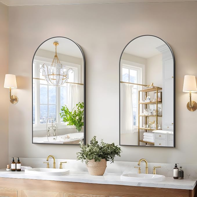 COFENY Arched Mirror, 20’’x40’’ Black Arch Mirror for Bathroom, Arched Bathroom Mirror with Frame, Modern Wall Mounted Mirror for Over Sink Mantle Bedroom Vanity Living Room Entryway